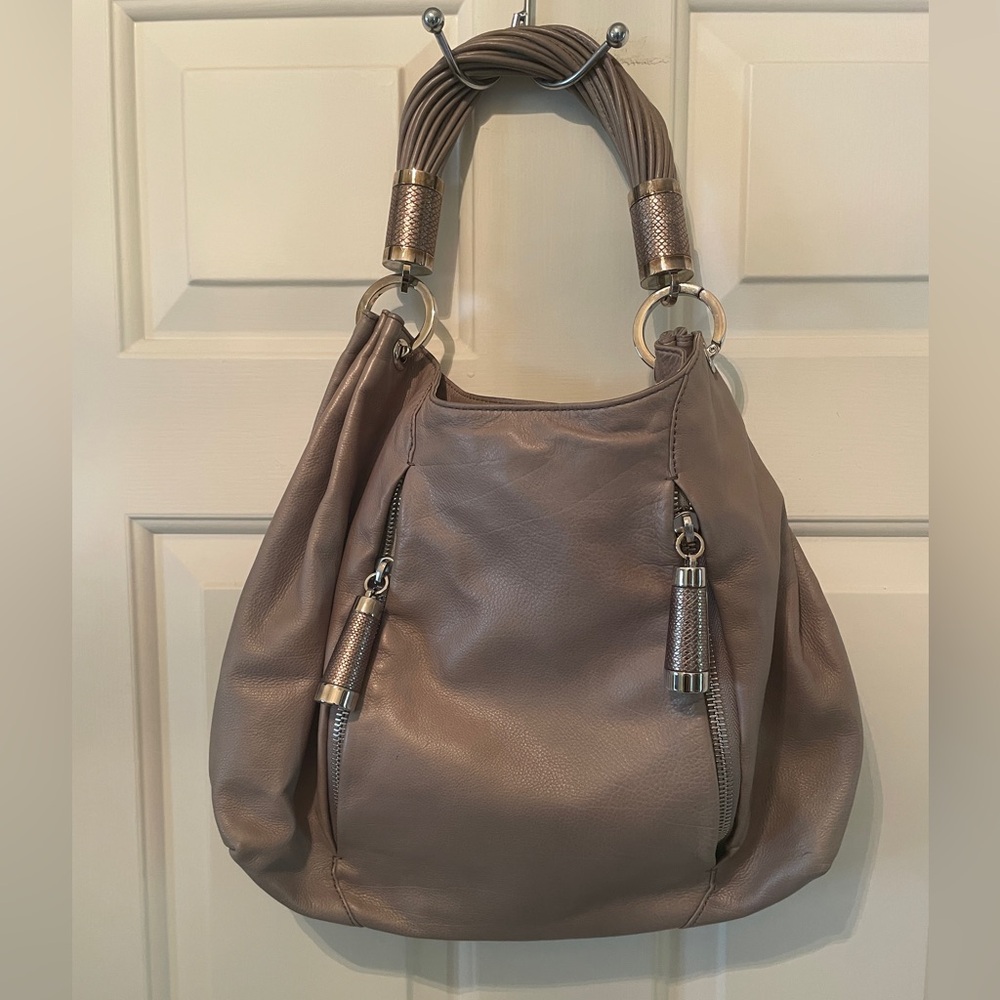 Elegant Taupe Leather Shoulder Bag